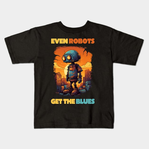 Cartoon Robot - Even robot get the blues Kids T-Shirt by Tee-Magination